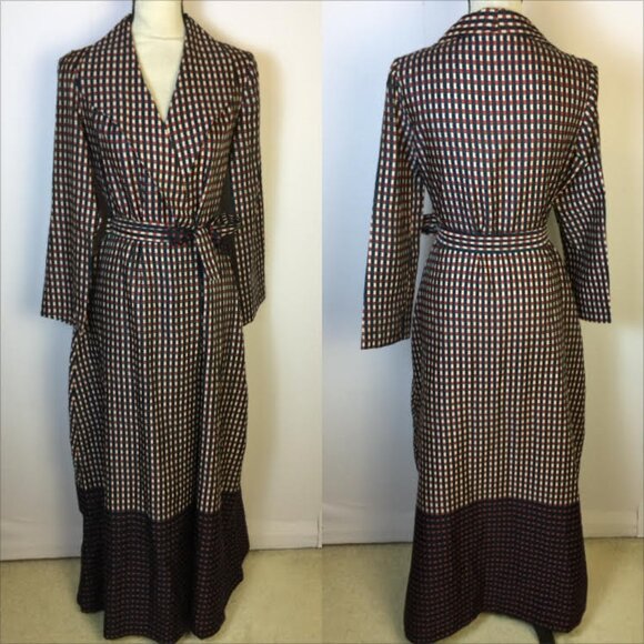 Claudette Italy Maxi Wrap Dress IT44 US8 UK12 Womans Red Blue Plaid Feminine Vtg - Picture 1 of 16